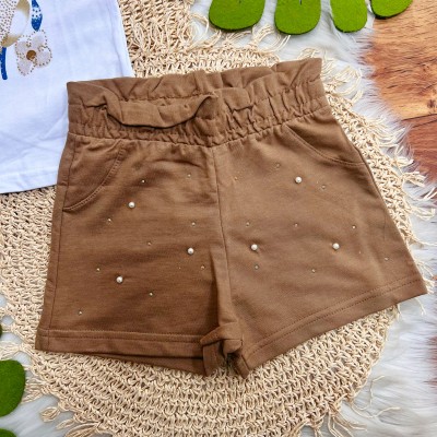 Conj. Blusa Flores e Short com Strass - Branco e Azul